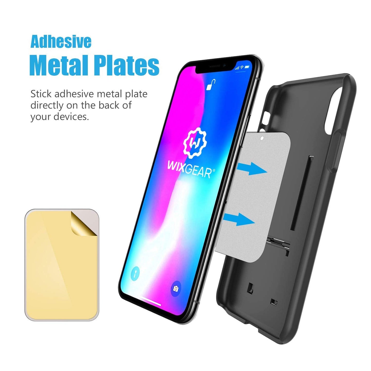 Mount Metal Plate with Adhesive for Magnetic Cradle-Less Mount by WixGear - X4 Pack 2 Rectangle and 2 Round (Compatible with Magnetic mounts) (Black)