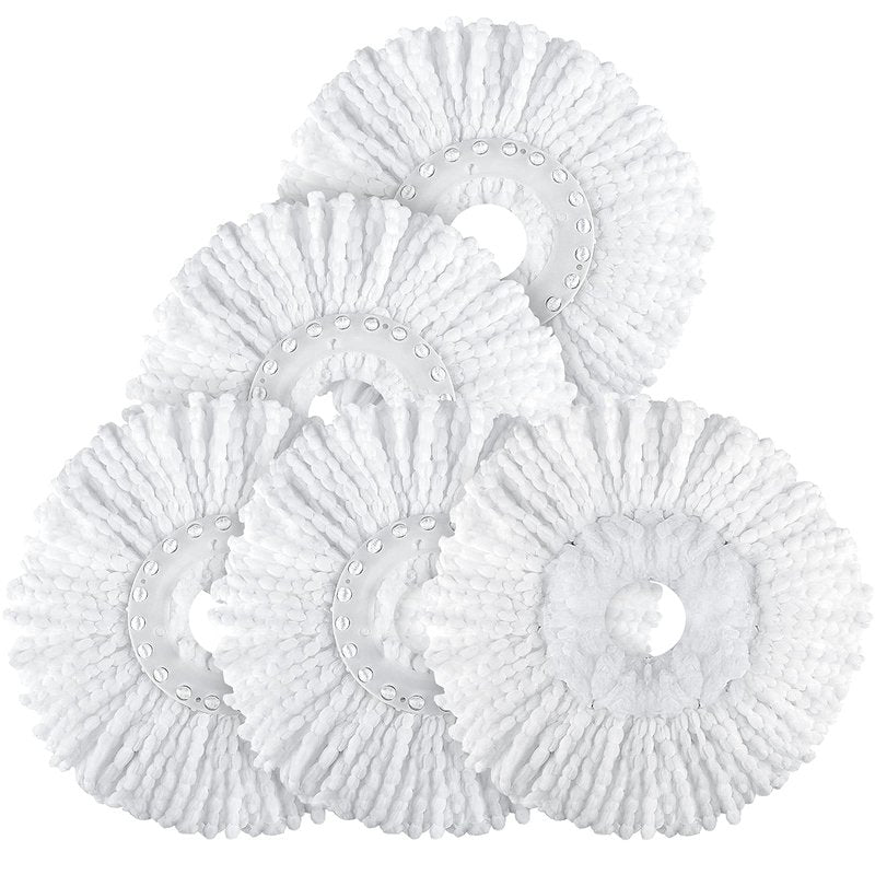 Spin Mop Replacement Head 5 Pack Magic Mop Refill for Hurricane 360° Systems, Microfiber Spin Mop Head, Round Shape Standard Universal Size
