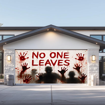 IVN Halloween Garage Door Garland 13x6ft No One Leaves Zombie Hands Bloody Wall Cover Porch Hanging Garland Outdoor Indoor Spooky Party Decorations