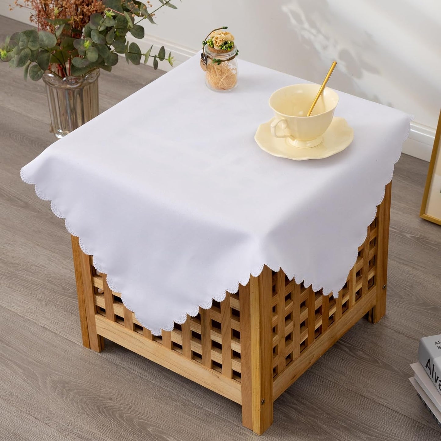24 24 Inch Small Square White Tablecloth x Polyester Fabric Washable Table Cover Decorative Wrinkle Resistant Solid