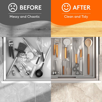 Lifewit Utensil Organizer for Kitchen Drawer, Expandable 13 to 22.4 Inches Wide, Adjustable Cooking Silverware Tray, Bamboo Cutlery Flatware Holder, Spatula Tools and Gadgets Storage Divider, Natural