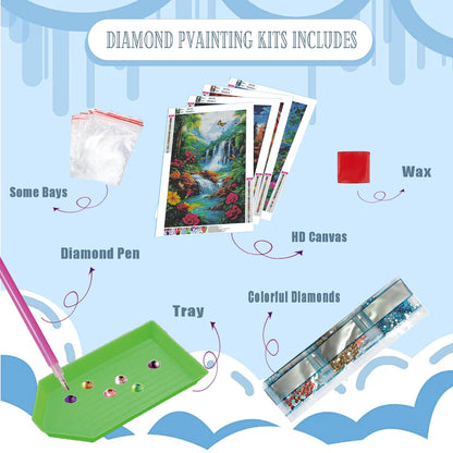 DOZEEZOP 4 Pack 5D Diamond Painting Kits for Adults, Landscape Diamond Art Kits for Beginners of All Ages, Round Full Drill Painting by Numbers Crafts Home Wall Decor 12 x 16 Inches Red