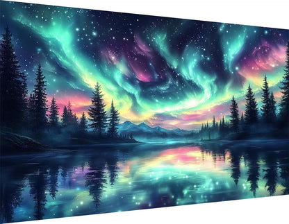 ijbnhd Large Diamond Painting, Aurora Large Diamond Art Kits for Adults, Full Drill Round Big Diamond Painting, DIY Gem Art and Crafts for Home Wall Decor Gift 27.5 X 15.7inch