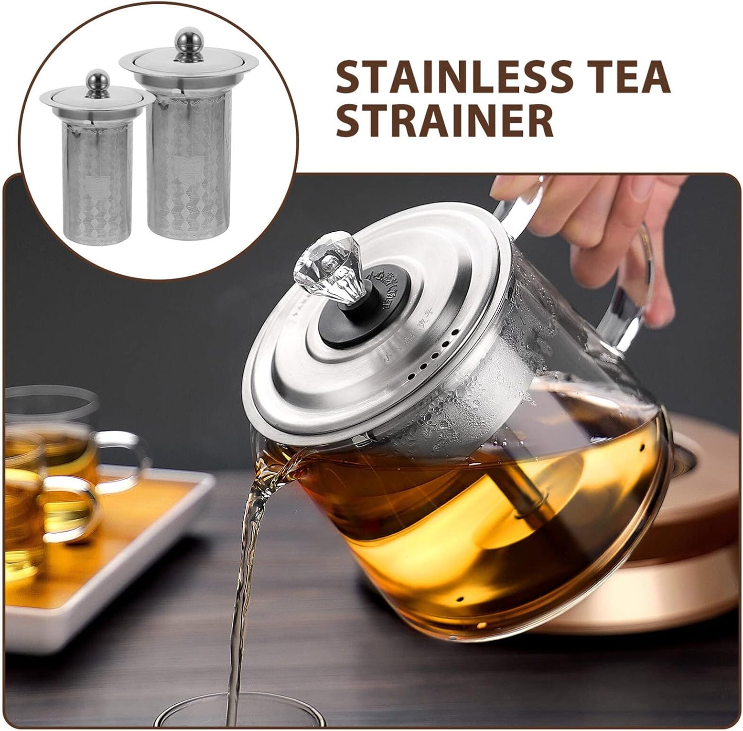 HEMOTON Tea Infusers for Loose Tea, 2Pcs Stainless Steel Strainers, Fine Mesh Steeper, Tea Basket Insert