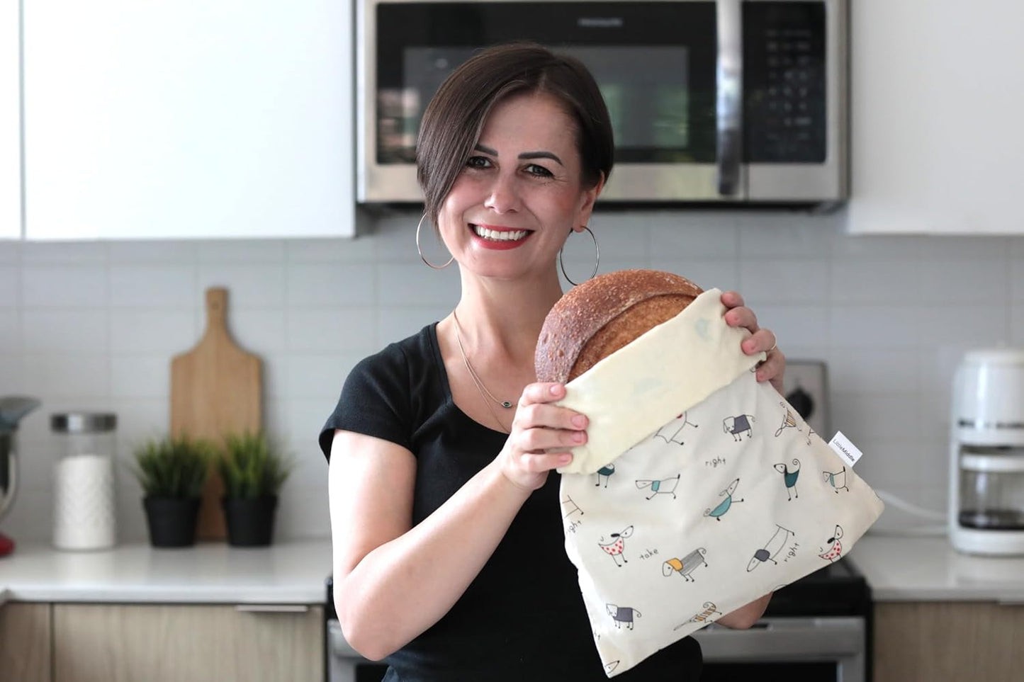 2 12.6" 16.7" XL Beeswax Bread Bags for Homemade Bread, Reusable Cotton and Beeswax Storage for Sourdough or Artisan