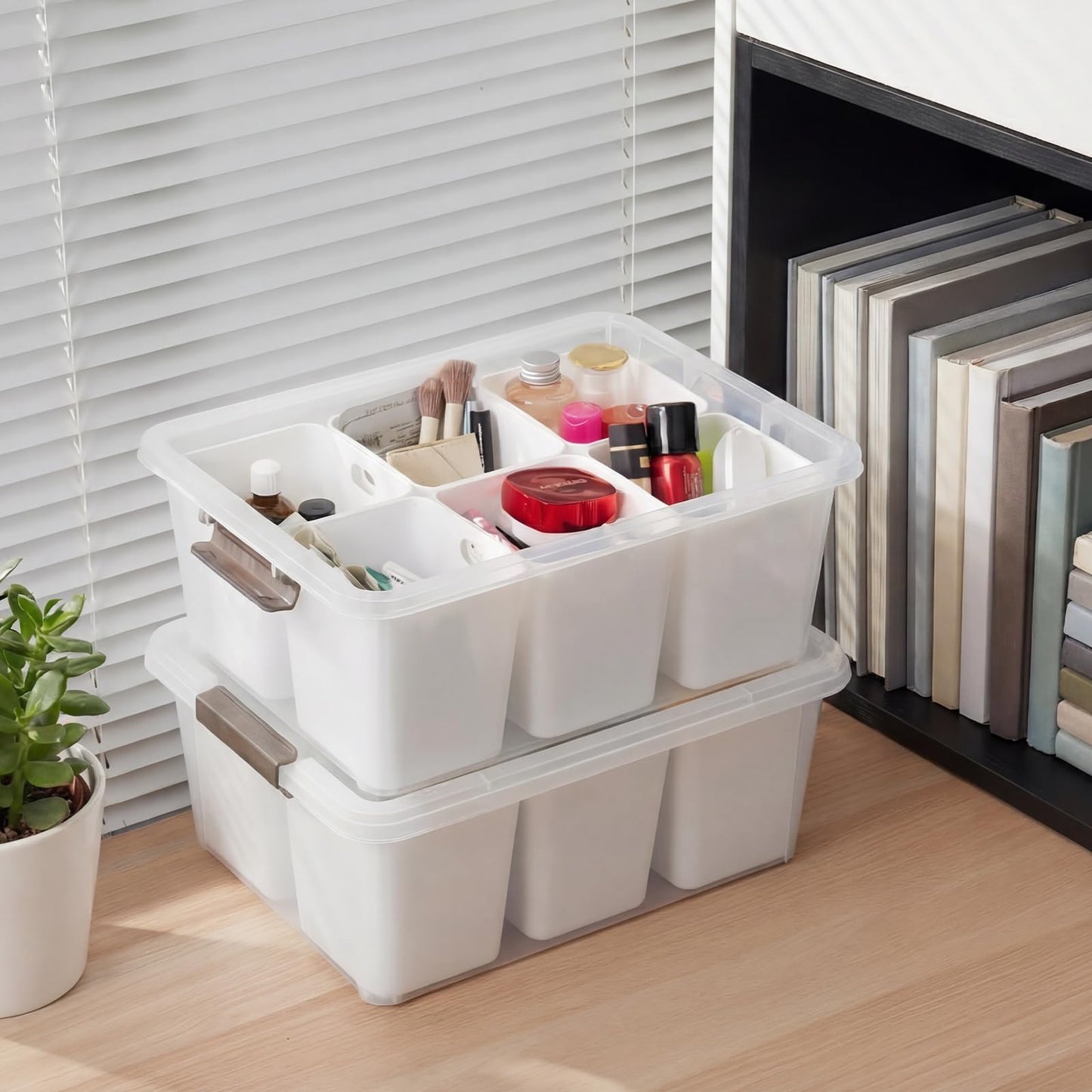 MACOPRO 17 QT Clear Storage Bins with Lids Plastic Box Multipurpose Stackable Storage Containers for Organizing Tool,Craft,Crayon,Marker Pen(White, 1Pack-6-in-1)