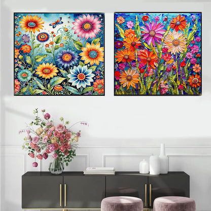 OFRKE 2-Piece Flowers Diamond Painting Kits for Adults, Round Full Drill 5D DIY Diamond Art Kits for Home Wall Decor 12"x16"
