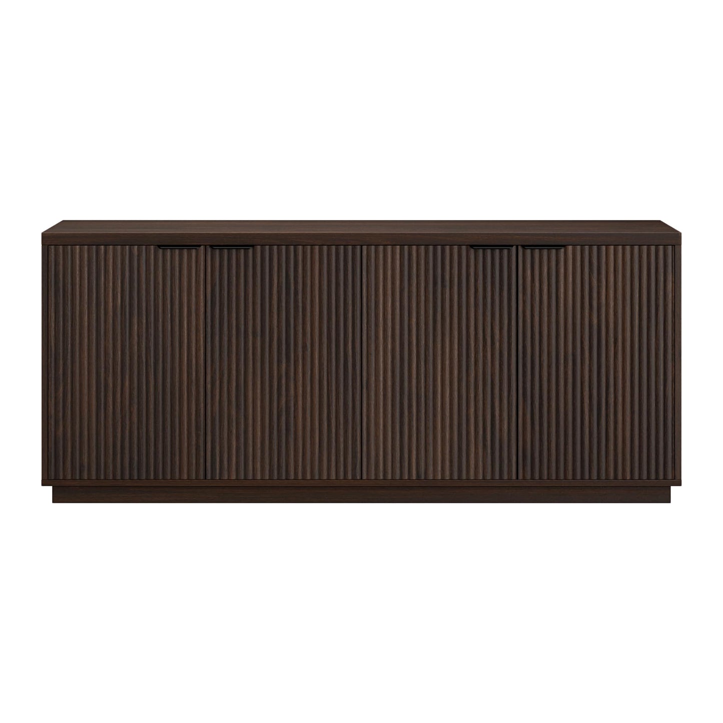 Henn&Hart 68" Fluted Sideboard Buffet Cabinet, Ribbed Wooden Credenza with 4 Doors, Adjustable Shelves, and Cable Management Cut-Outs for Dining Room, Kitchen, Living Room or Entryway, Rich Brown