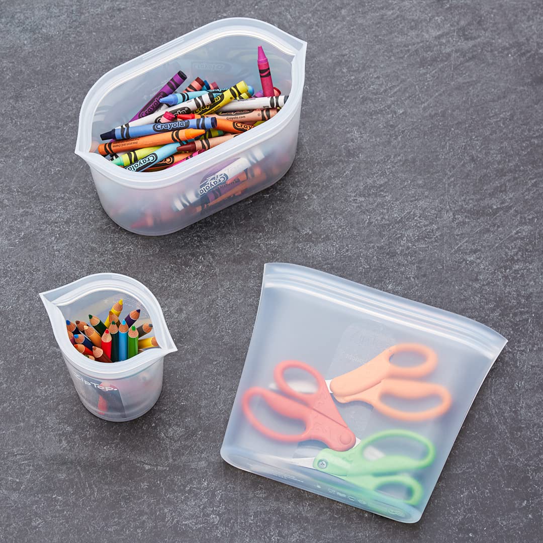 Zip Top Reusable Food Storage Bags | Medium Dish [Frost] | Silicone Meal Prep Container | Microwave, Dishwasher and Freezer Safe | Made in the USA