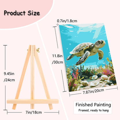 Muzagroo Art 4 Pcs Paint by Numbers Kits for Adults Framed Canvas with Wooden Easel DIY Sea Turtle Acrylic Oil Paintings Kits Paint by Numbers on Canvas Wall Art (8x12 inch)