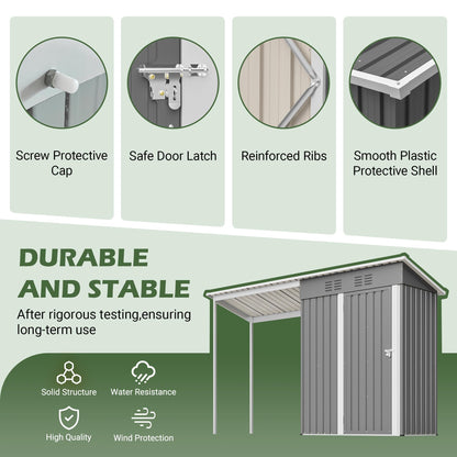 KEIKI Storage Shed 5x3 FT, Small Metal Tool Shed with Gazebo for Outdoor Storage, Galvanized Steel Garden Shed with Lockable Doors for Patio, Backyard, Lawn, Grey
