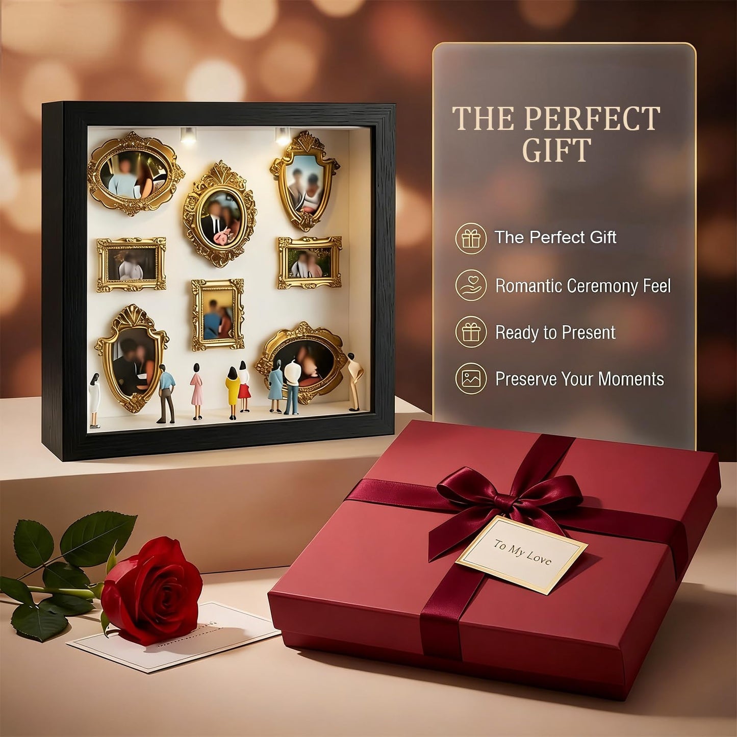 DIY Silhouette Shadow Box Frame Kit,Mini Frames for Shadow Box with Figurines and Small Bulb, Museum of us-Custom Memory Collage Frame for Pictures, Crafts & Home Decor Gift (Black)