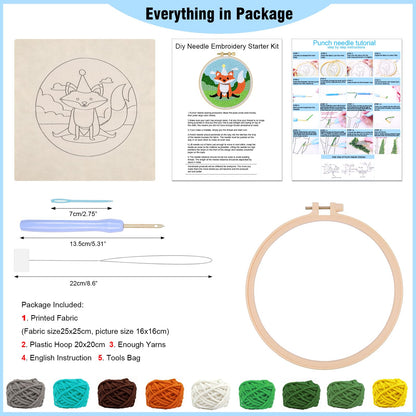 LACHLAND Punch Needle Kit Beginners, Landscape Stitching Kit for Adults&Teens DIY Embroidery Starter Craft with Yarn Needle Tool Easy Hobby Home Decor Gifts for Craft Lover (Fox)
