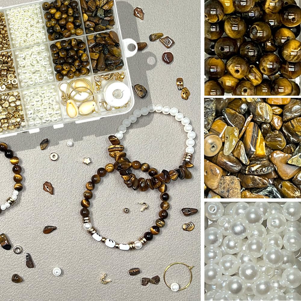 Basigeese Jewelry Making Supplies Kit Natural Stone Beads for Irregular Gemstone Beading with for DIY Craft Bracelet Necklace Earrings for Adults (Yellow Tiger Eye)
