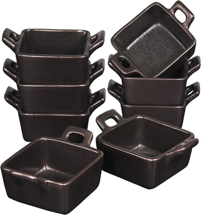 Creme Brulee Square Ramekins - Mini Ceramic Custard Cups, 1.72 oz Oven Safe Souffle Dishes, Set of 8