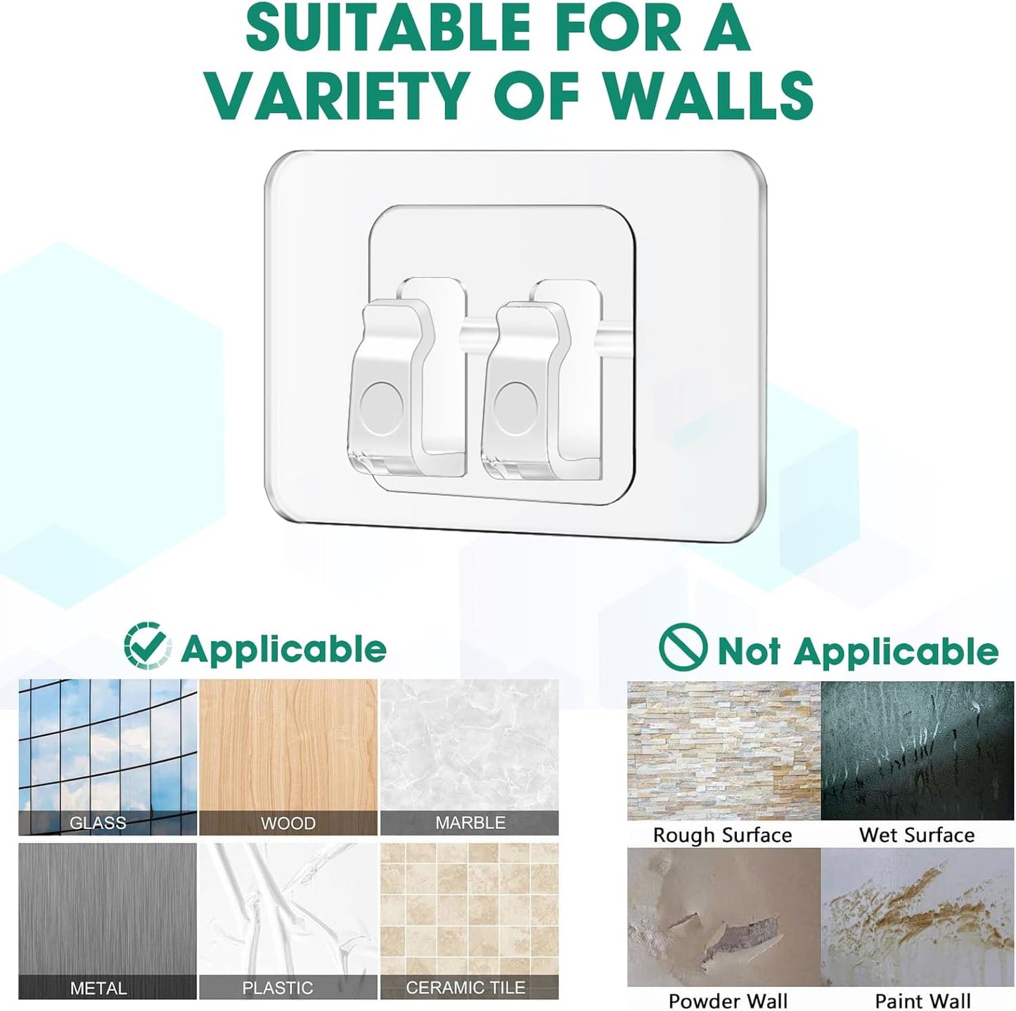 Lights-100Pcs Hooks for Outdoor String Heavy Duty Hooks with Adhesive StripsNo Holes, No Tools, No Drill Light Clips