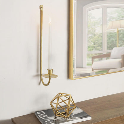 Remenna Wall Candle Holders Set of 2 Handcrafted Wrought Iron Sconces with Gold Finish, Easy to Install Modern Candle Holders for Living Room, Bedroom, Hallway, Wedding or Holiday Decor