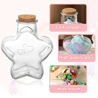 WHJY 29oz Star Shaped Glass Jar with Cork Lid for Home Decor and DIY Craft