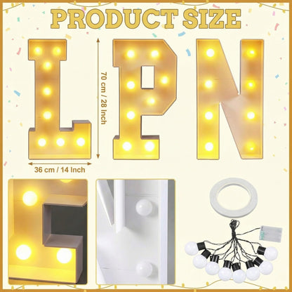 VIHOSE 3 Pcs LPN Party Decor LED Marquee Letter Lights LPN Nurse Sign Congrats Licensed Practical Nursing Grad Lights Decoration for Nursing College Graduation Party Decor Nurses Week Supplies