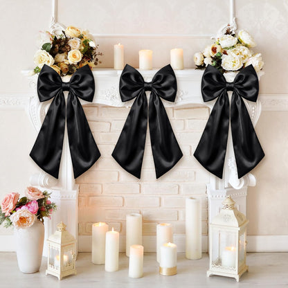 Suncalla Large Satin Bow Decorations - 3 Pcs 2 FT Wall Decor for Weddings, Birthdays & Parties | Black