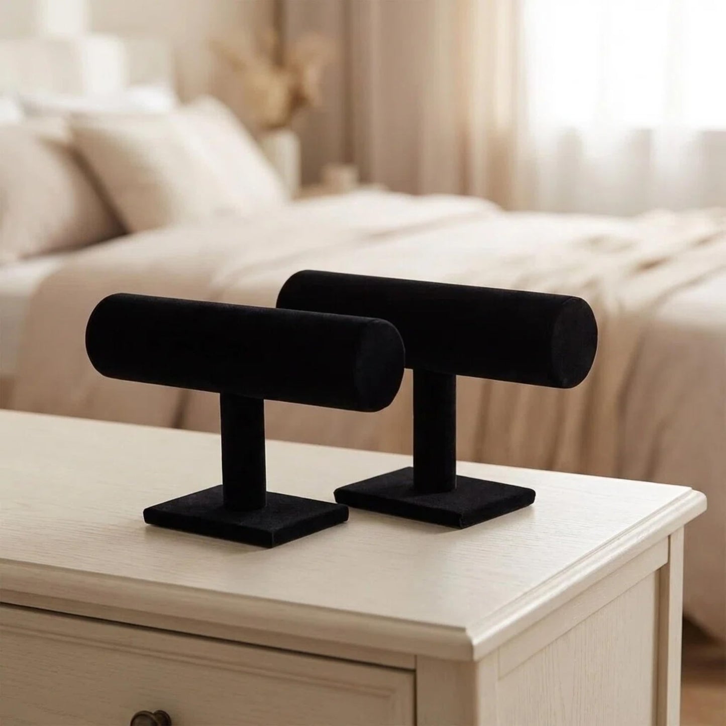 Comelyjewel Bracelet Holder Stand Set of 2, Velvet Jewelry Display for Bracelets, Bangles & Watches, T-Bar Jewelry Organizer for Dresser & Vendor Booth