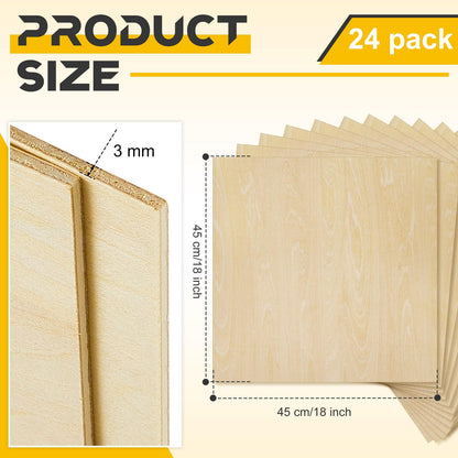 Juexica 24 Pcs 18" X 18"x 1/8" Basswood Craft Sheets 3mm Plywood Board Wood Thin Sheets for Arts Crafts Woodworking Scroll Sawing Projects Painting Drawing Laser Cutting Projects