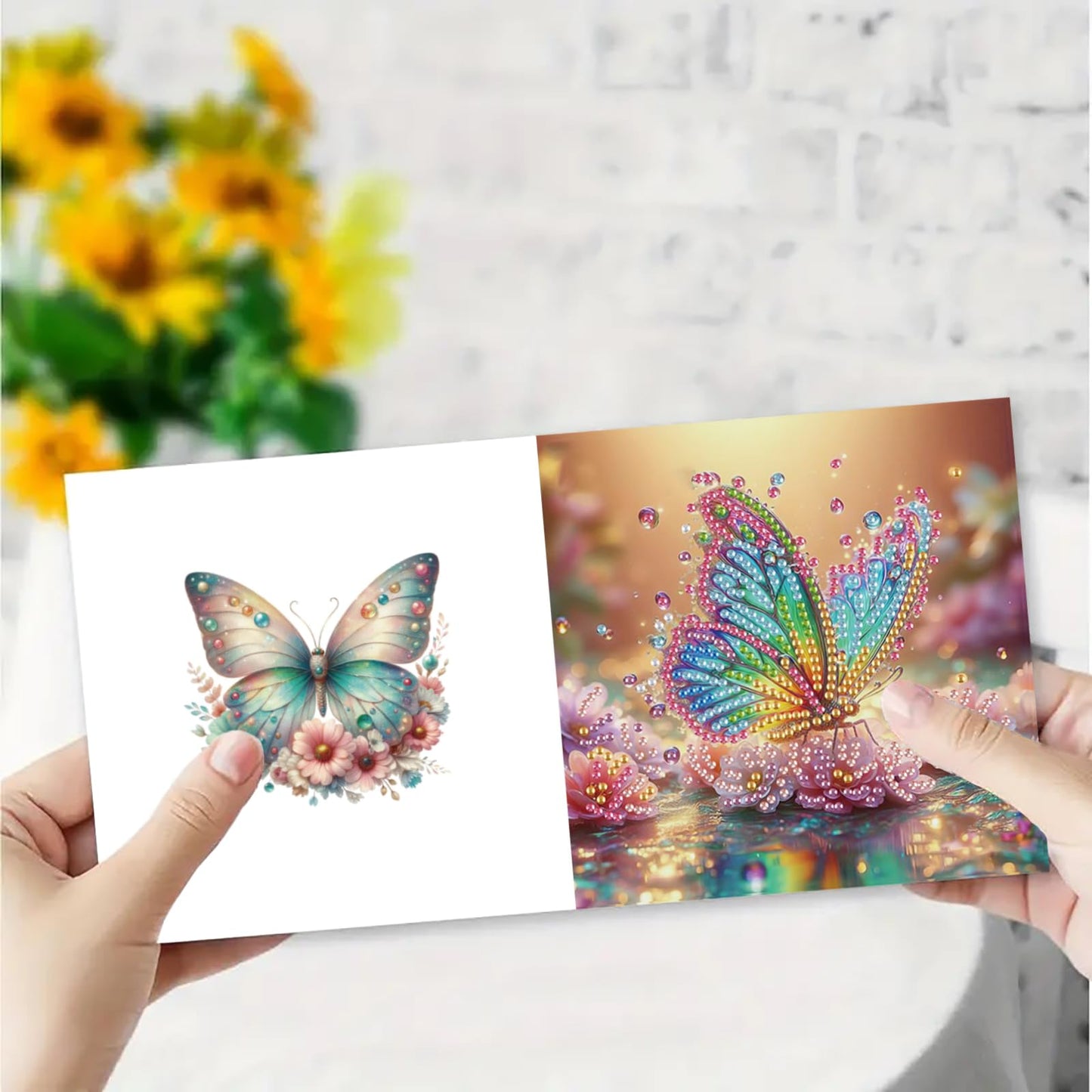 NanBaDa 6pcs Flower Butterfly DIY Diamond Painting Card Set, holiday diamond painting card set, suitable for giving to family and friends, Christmas, Valentine's Day holiday and birthday gifts