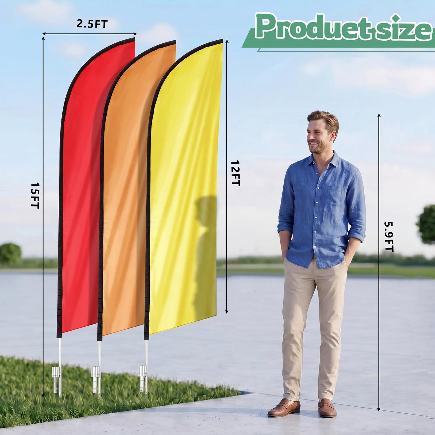 Chicplaid 6 Color Rainbow Feather Flag Bundle 15 FT Feather Flag Kit With Pole Includes Red, Orange, Yellow, Green, Blue, and Purple for Gay LGBT Pride Day Parade and Outdoor Events