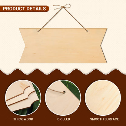 15 Pieces Unfinished Hanging Wood Sign Rectangle Blank Hanging Decorative Wood Plaque Wooden Slices Banners with Ropes for Pyrography Painting Writing DIY Home Crafts Supplies