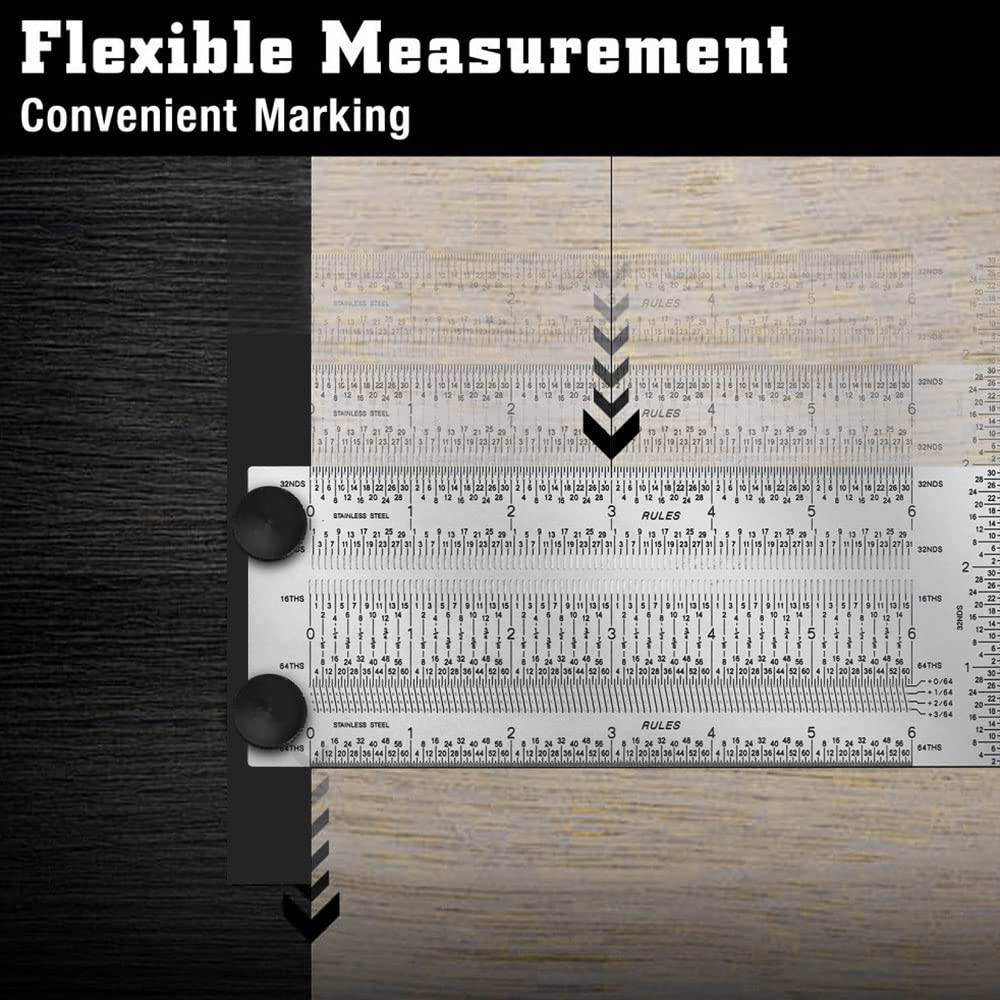 Smgda Precision Marking T-Rule Stainless Steel T Square with Mechanical Pencil & 0.5mm Refill Scribing Line Ruler for Marking or Measuring, for Carpenters, Designers, Architects, Engineers 200mm