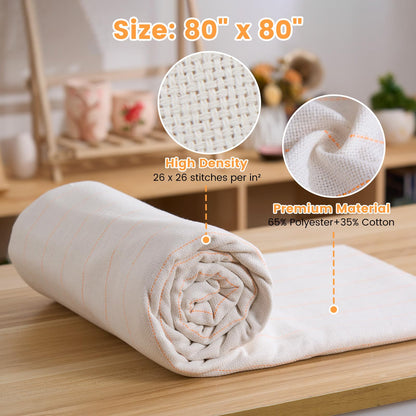 Riiai 80" x 80" Overlocking Primary Tufting Cloth with Marked Lines and 80'' x 80'' Rug Backing Non-Slip Rug Pad Fabric, Rug Tufting Cloth Kit with Monk Cloth and Backing Fabric,Tufting Supplies