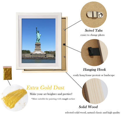 4 Pack 12x16 Picture Frame Wood Diamond Painting Frames 30x40cm Diamond Art Frame Display 10x14 in/ 25x35cm with Mat or 12x16 in/ 30x40 cm Without Mat Photo Gallery Frame Set for Wall Hanging - White