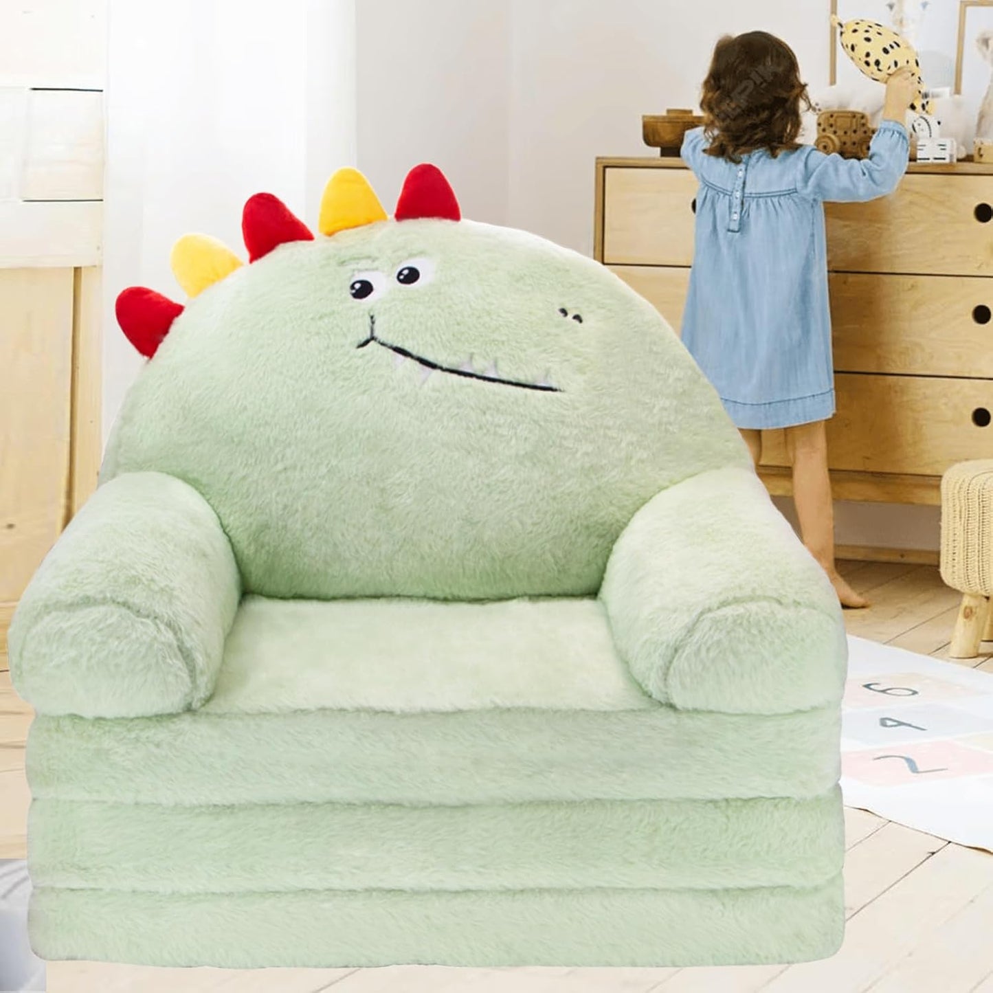 2-in-1 1-3 Toddler Chair Toddler Couch: Kids Chairs Comfy Kids Sofa Fold Out for Girls and Boys Years Old, Green