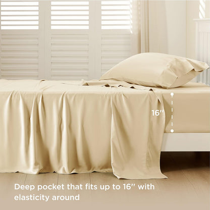 Bedsure Twin XL Sheet Set | Cooling Sheets Twin Extra Long, Rayon Derived from Bamboo, Deep Pocket, Hotel Luxury Bedding