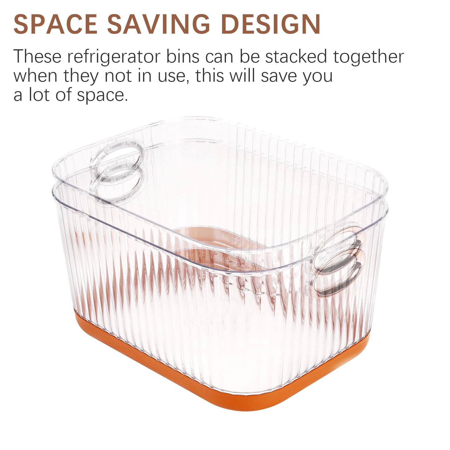VECELO Refrigerator Organizers - Durable PET Storage Bins, Space Saving, Clear View, Contain Spill, Organizer for Kitchen, Laundry, Closet - Set of 2