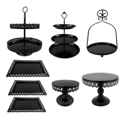 8 Pcs Cake Stands Set Metal Dessert Table Display Tiered Cupcake Holder Candy Donut Fruit Plate Cake Serving Tray with Handle Treats Serving Tower for Wedding Birthday Party Decorations (Gold)