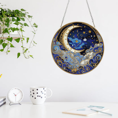 MAXBYE Moon Diamond Art Kits for Adults Hanging Ornament, DIY Special Crystal Diamond Painting kit, Double Sided Painting Kits for Beginners Gift Wall Home Decoration 8×8 Inch