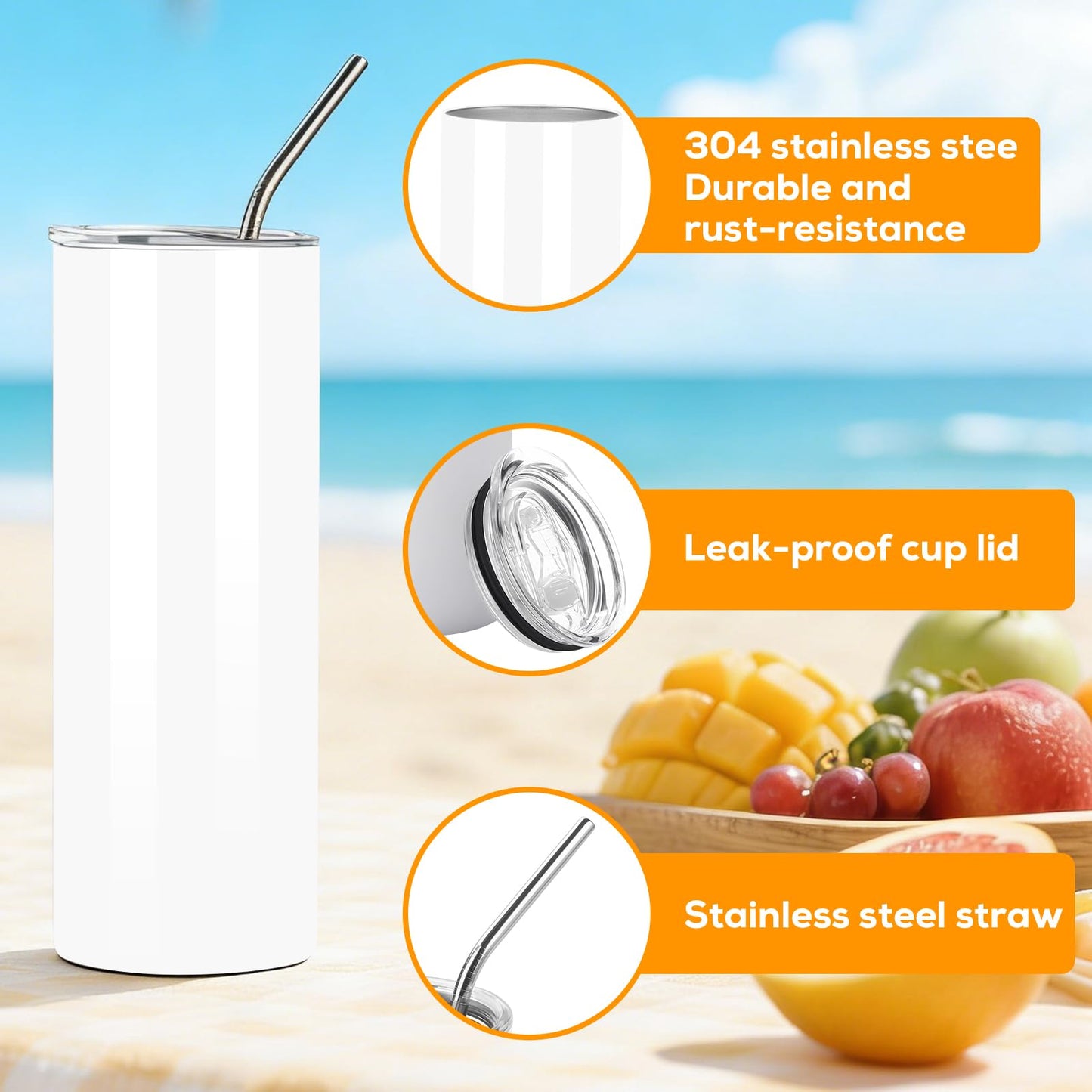 MAIKESUB 24 Pack 20oz Straight Skinny Sublimation Tumblers with Lids – Blank Metal Tumbler Set for Dye-Sublimation Decoration, Vinyl Crafts & DIY Personalized Gifts