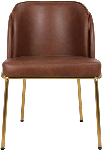 Meridian Furniture 882Brown-C Jagger Collection Modern | Contemporary Dining Chair, Soft Brown Vegan Leather, Brushed Iron Legs, Rounded Double Cushion Back, 22" W x 23" D x 31" H, Brown, Set of 2