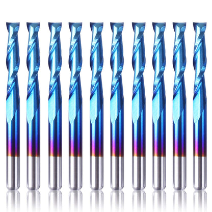 SainSmart Genmitsu 10Pcs Nano Blue Coat Flat Nose End Mill CNC Router Bits, 1/8" Shank Spiral Upcut 2 Flute End Mill Set (3.175 x 17 x 38mm)