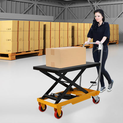 Hydraulic Scissor Lift Table 500lbs, Heavy Duty Steel Platform Cart with Locking Wheels, Adjustable Height 28.5" for Warehouse, Factory Material Handling