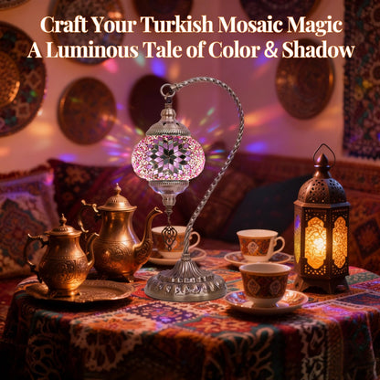 BOHMR DIY Turkish Mosaic Lamp Kit for Adults,Swan-Neck Stained Glass Lamp Making Kit- Easy,Fun,No Experience Needed, Mosaic Art & Craft Project Kits for Adults & Teens,Make Your Own Table Lamp,Pink