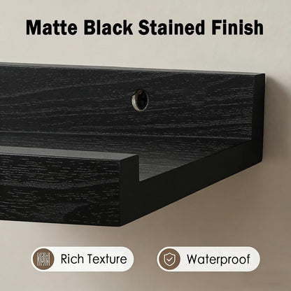 12 5.5inch, 2 Pack Z metnal Wood Floating Shelves, Small Natural Wooden Display Wall Shelf for Picture Ledge, Wall