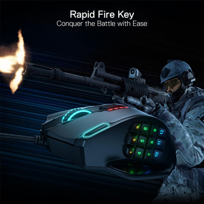 Redragon M913 Impact Elite Wireless Gaming Mouse, 16000 DPI Wired/Wireless RGB Mouse with 16 Programmable Buttons, 45 Hr Battery and Pro Optical Sensor, 12 Side Buttons MMO Mous