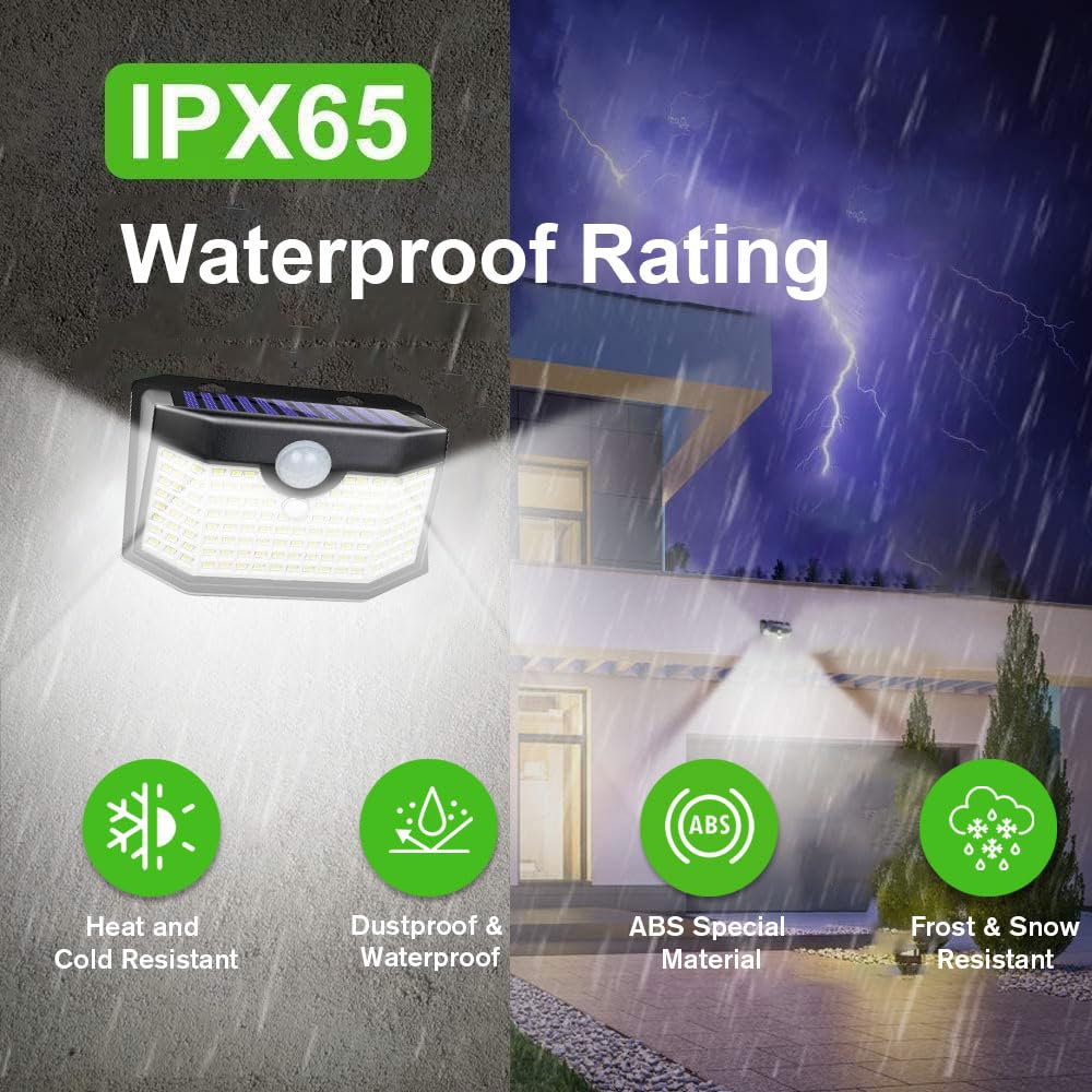 HMCITY 120 LED Outdoor Solar Lights with Motion Sensor and 3 Lighting Modes, IP65 Waterproof Wide Solar Wall Lights Ideal for Garden Patio Yard(6 Pack)