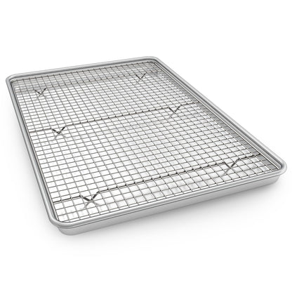 Half Sheet Pans with Rack Set, 18 Inch Commercial Quality Baking Sheet Pan Set, Natural Aluminum Cookie Sheet, Warp Resistant Nonstick Thick Cookie Tray Pans for Baking, Roasting