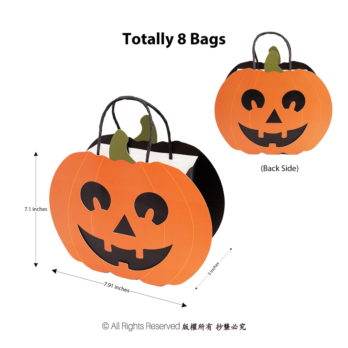 Cheerland Halloween Bags Pumpkin Paper Gift Bag Spooky Decorations Trick or Treat Candy Goodie Bag for Birthday Summerween Horror Classroom Baby Shower Fall Autumn Supplies 8pcs