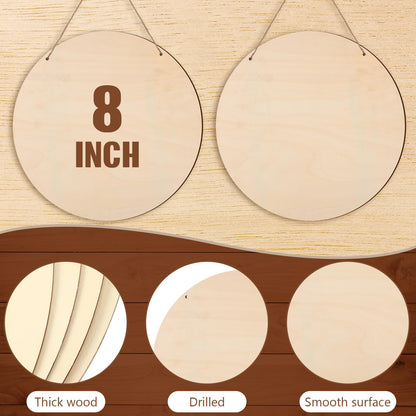 Suzile 20 Pcs Blank Wood Rounds Unfinished Wooden Crafts Signs Circles Discs for DIY Christmas Home Decor Painting Door Hanger Design(8 Inch)