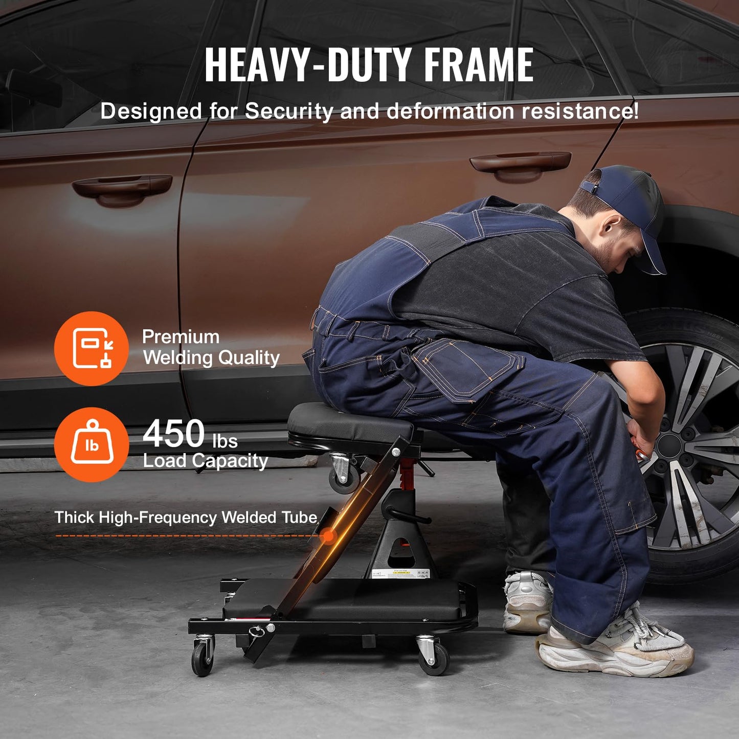 VEVOR Foldable Z Garage Creeper, 40 in, 450 lbs Load Capacity Rolling Folding Mechanic Creeper Stool, with 6 Universal Wheels Padded Seat Steel Frame, Lay Down or Sit Chair for Garage Shop or Home