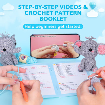 Crochet Kit for Beginner, Upgraded Easy Yarn Crochet Starter Kit w Step-by-Step Video Tutorials, Beginner Crochet Kit for Adults & Kids, Men & Women, Complete Kit Included, 3Pack Whale Family